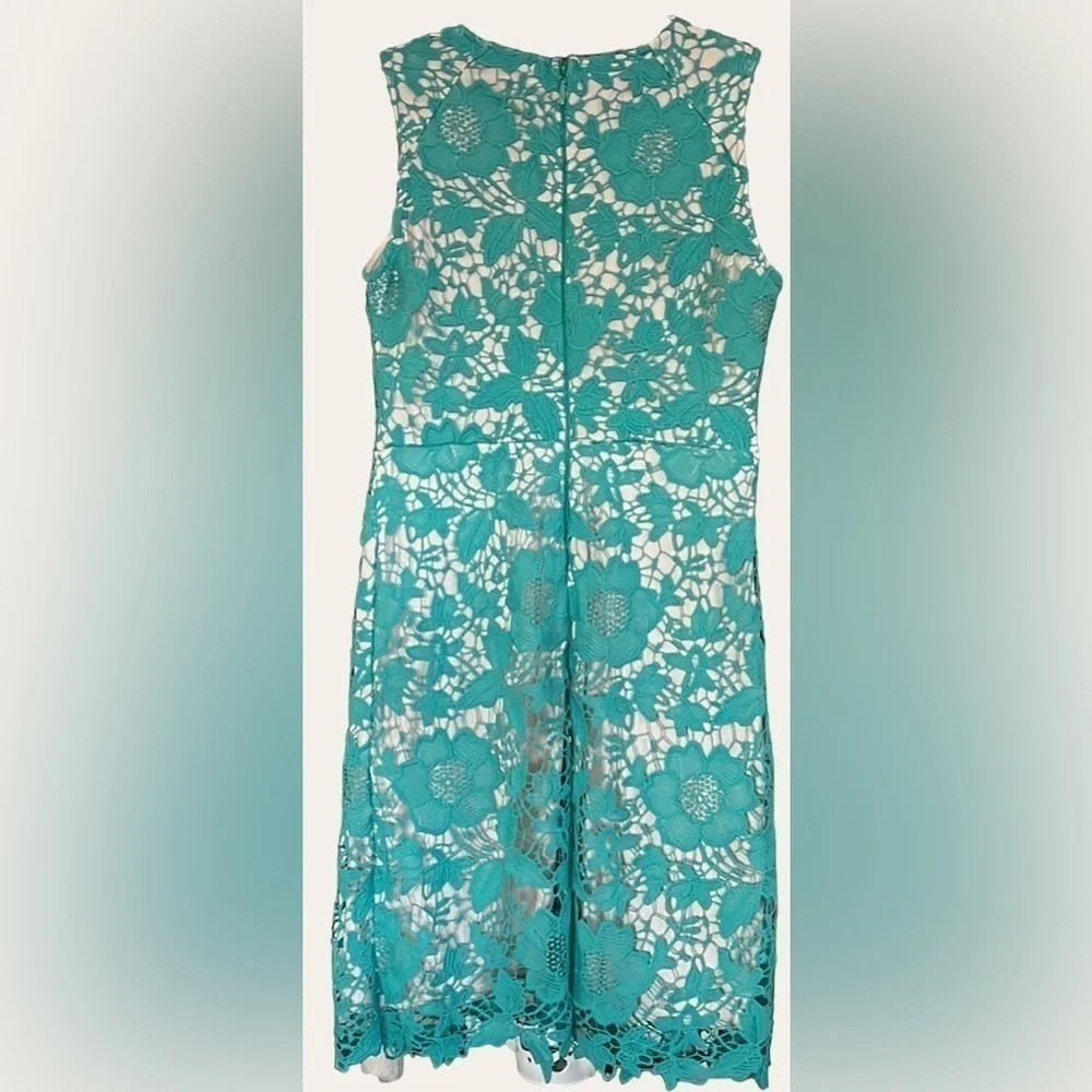 NEW YORK & COMPANY Aqua Green/Cream Lace Detail Sleeveless Sheath Dress, 6,GUC. - Picture 7 of 7